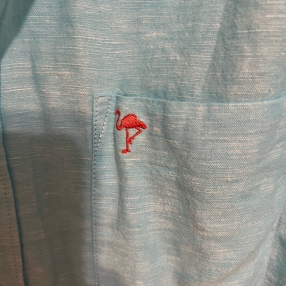 Artistry in Motion Linen Blend Button Front Shirt Men's Large Turquoise - Picture 3 of 6